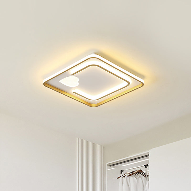 Acrylic Square Ceiling Light Contemporary LED Flush Mount Lamp with Loving Heart Design in White