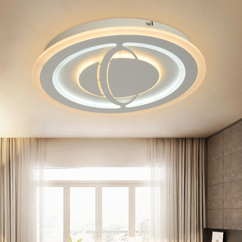 LED Parlor Ceiling Flush Mount Modern White Flushmount Lighting with Planet Acrylic Shade