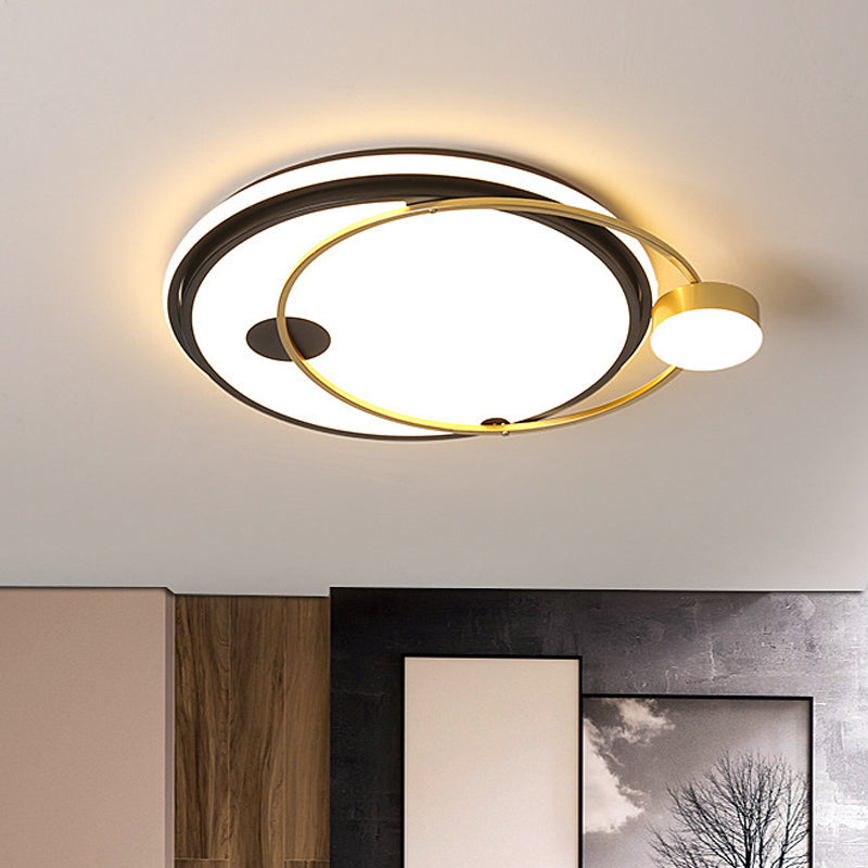 Modernism Round Flush Ceiling Light Metallic LED Bedroom Flush Mount in Black and Gold, Warm/White Light