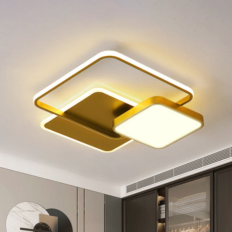 Metal Square Ceiling Light Fixture Modern LED Flush Mount Lamp in Gold/Black and White for Bedroom