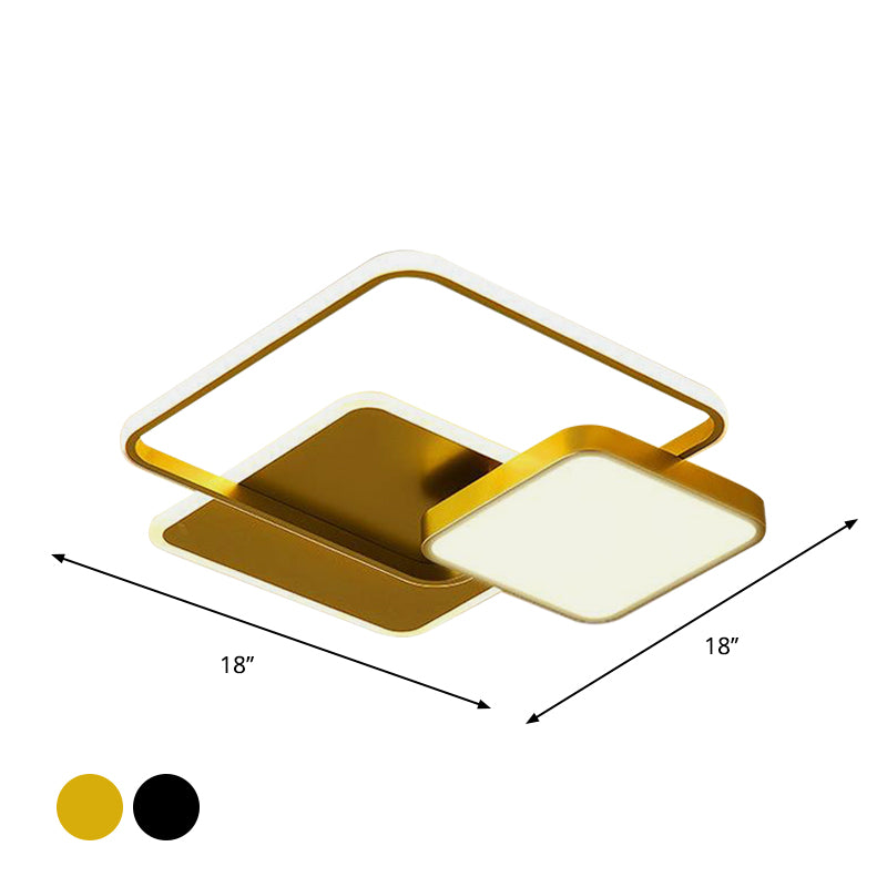 Metal Square Ceiling Light Fixture Modern LED Flush Mount Lamp in Gold/Black and White for Bedroom