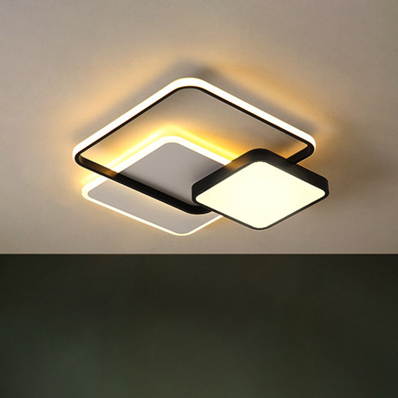 Metal Square Ceiling Light Fixture Modern LED Flush Mount Lamp in Gold/Black and White for Bedroom