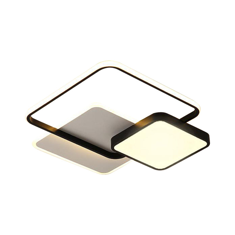 Metal Square Ceiling Light Fixture Modern LED Flush Mount Lamp in Gold/Black and White for Bedroom