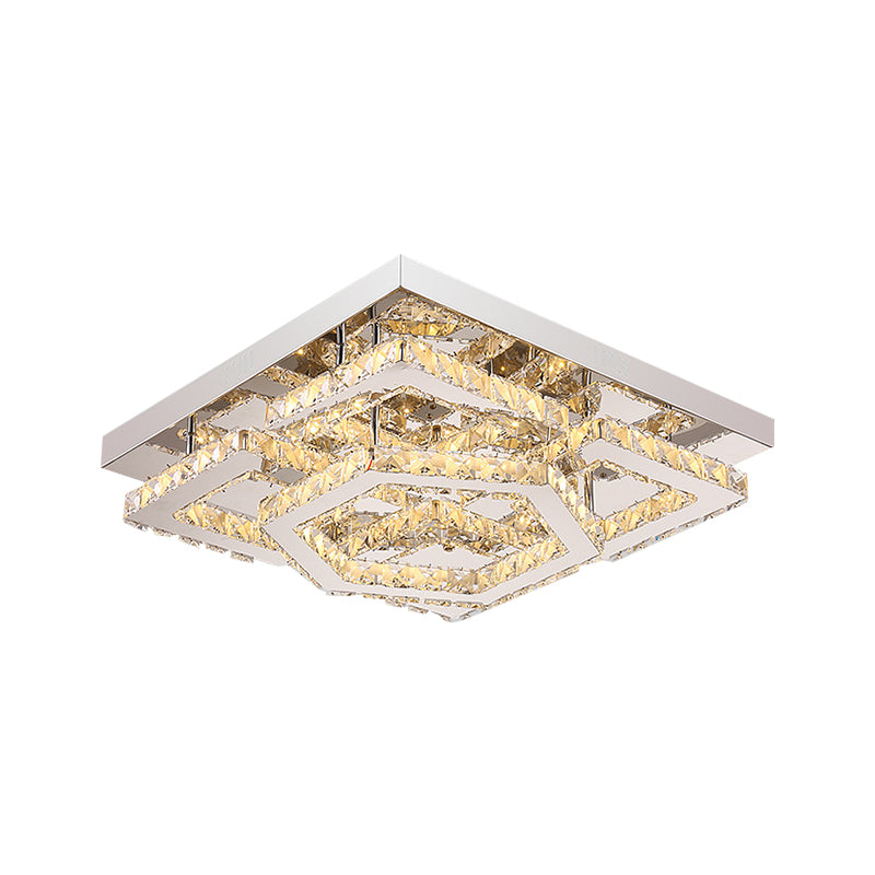 Salle du coucher à la base de la chambre à coucher semi-lampe à plafond chromée simple avec hexagone et ombre en cristal carré en lumière chaude / blanche