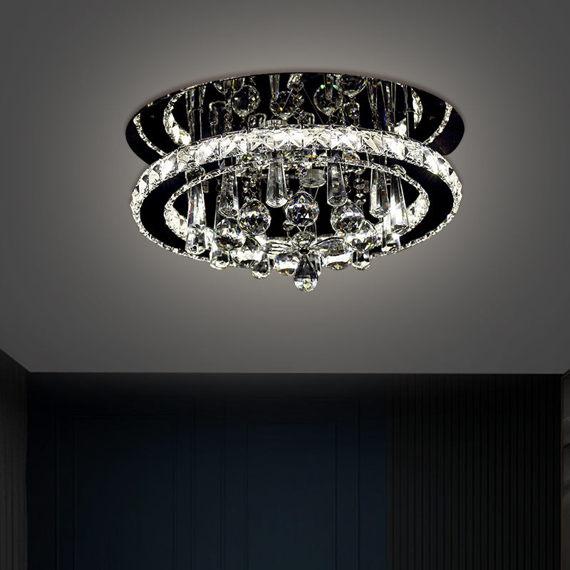 Simplicité Round LED Plafond Aymordage Crystal Crystal Room Soon Mont Montant en chrome, chaud / blanc léger