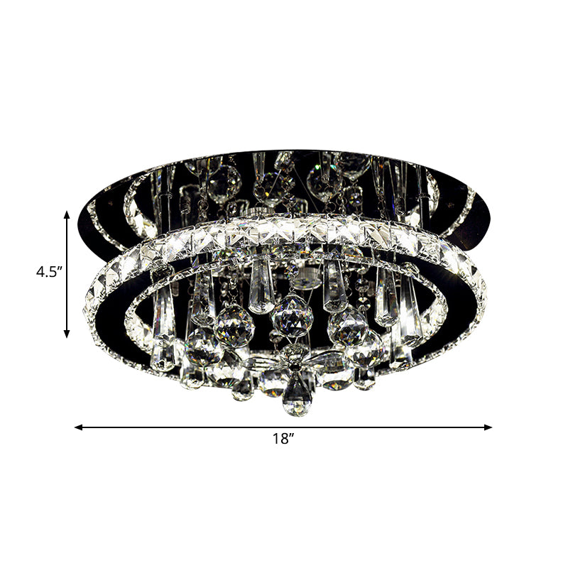 Simplicity Round LED Ceiling Fixture Hand-Cut Crystal Sitting Room Semi Mount Lighting in Chrome, Warm/White Light