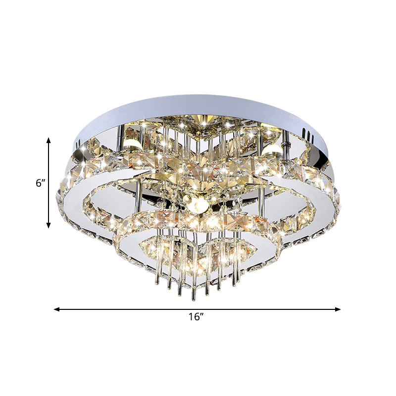 Crystal Block Loving Heart Semi Flush Contemporary LED Ceiling Mounted Fixture in Chrome, 3 Color Light