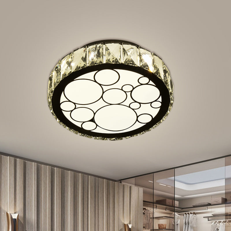 Modern Round Ceiling Light Fixture Hand-Cut Crystal LED Parlor Flush Mount with Bubble Pattern in Chrome, 10"/19" Wide