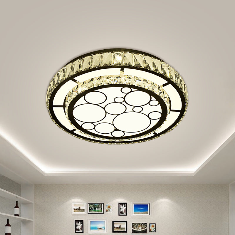 Modern Round Ceiling Light Fixture Hand-Cut Crystal LED Parlor Flush Mount with Bubble Pattern in Chrome, 10"/19" Wide
