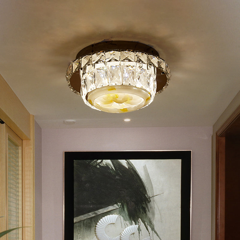 Crystal Block Round/Square Flush Mount Simple LED Chrome Close to Ceiling Lighting for Corridor