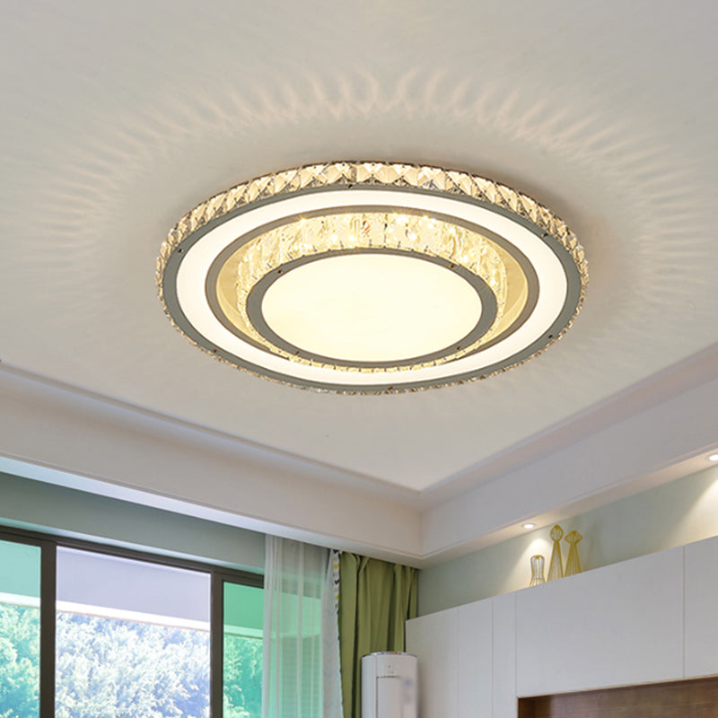 Clear Crystal Round Flush Mount Light Simplicity 14"/19.5" Width LED Ceiling Lighting in White