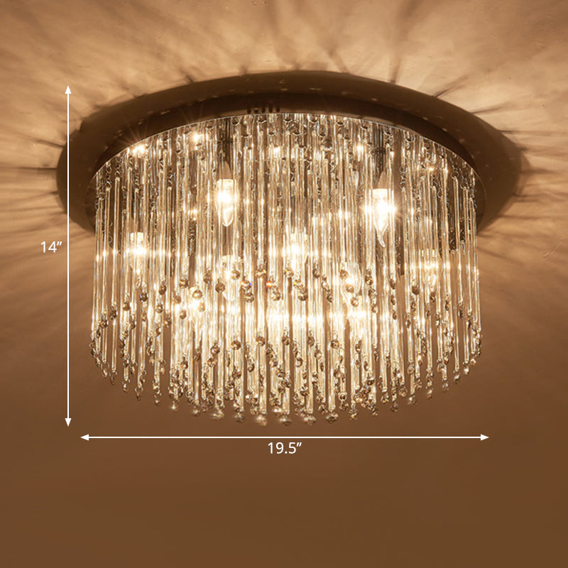 19.5"/23.5" W LED Bedroom Ceiling Fixture Minimalism Chrome Flushmount Lighting with Drum Strip Crystal Shade