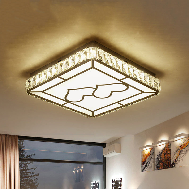 Square Ceiling Light Modern Cut Crystal LED Chrome Flush Mount Fixture with Round/Loving Heart Pattern