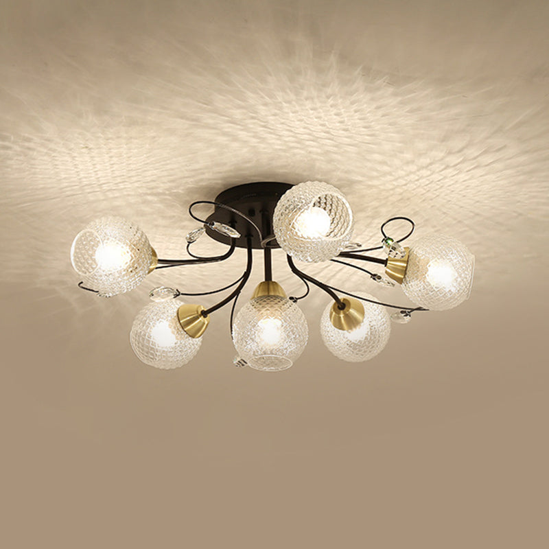 Globus Deckenmontagedise Minimalismus klares Gitterglas 6 Lampen Black/Gold Semi Flush Light