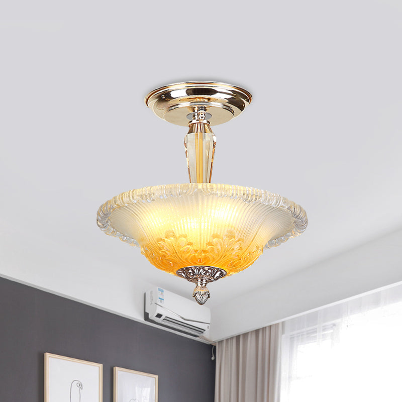 Bol à LED en or Semi Flush Light Light Simple White / Yellow Crystal Plafond éclairage pour couloir