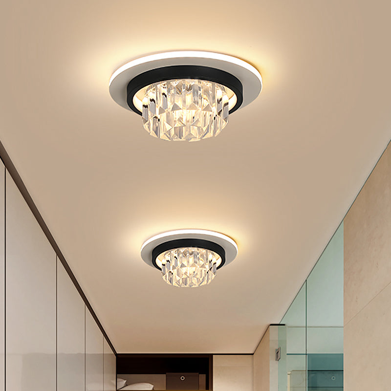 Modern Round/Square Ceiling Light Crystal Rectangle LED Corridor Flush Mount Lamp Fixture in Black