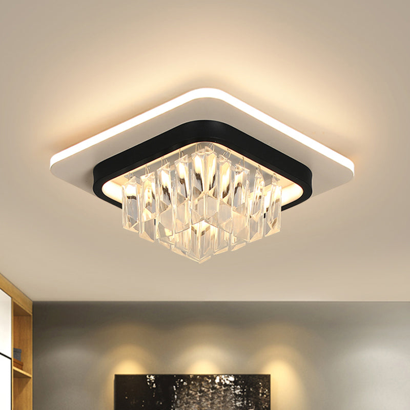 Modern Round/Square Ceiling Light Crystal Rectangle LED Corridor Flush Mount Lamp Fixture in Black