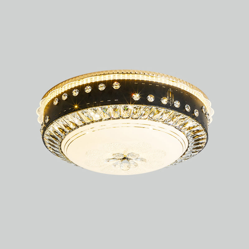 Hand-Cut Crystal Round Flush Lamp Contemporary LED Ceiling Mounted Light in Black