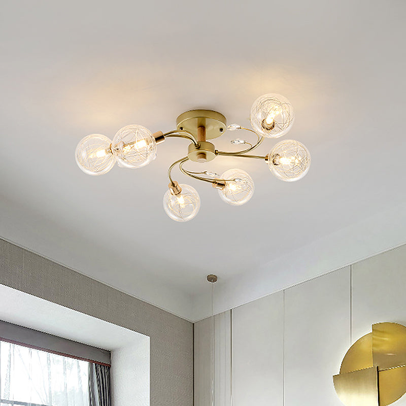 Helder glazen bol semi-inbouwlamp eigentijds 6-lichts zwart/goud dicht bij plafondverlichting