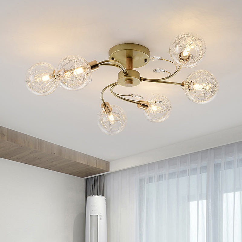 Helder glazen bol semi-inbouwlamp eigentijds 6-lichts zwart/goud dicht bij plafondverlichting