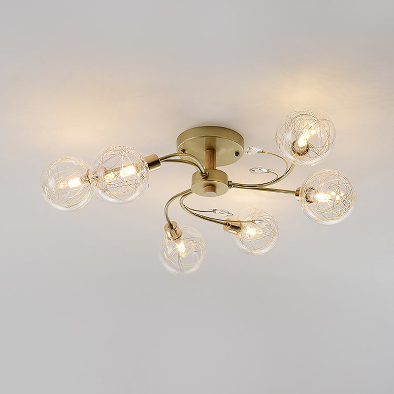 Helder glazen bol semi-inbouwlamp eigentijds 6-lichts zwart/goud dicht bij plafondverlichting