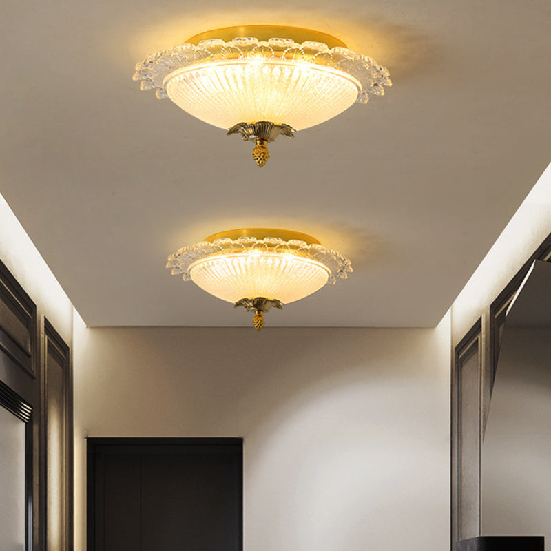 Simplicity LED Ceiling Light Fixture Gold Dome Flush Mount Lamp with Clear Crystal Shade, 16"/19.5" Width