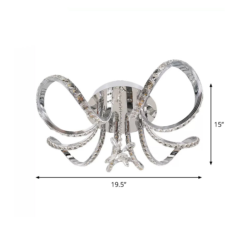 Iluminación de techo de aro curvado de led de níquel Cristal simple Cristal Semi Flush Monte en luz cálida/blanca