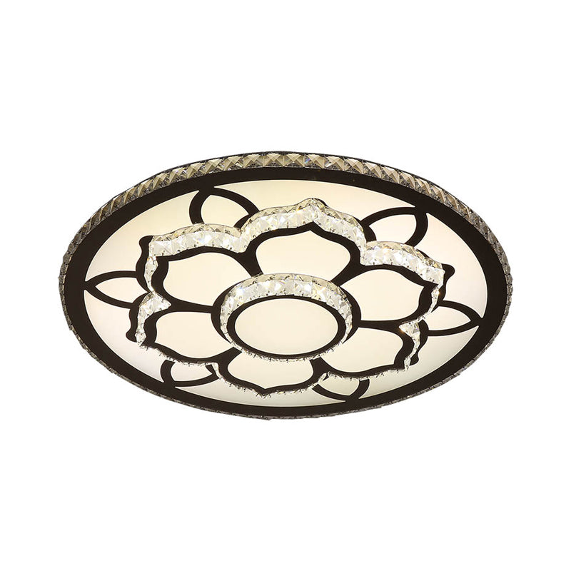 Lotus Hand-Cut Crystal Flush Mount Light Modern Stainless-Steel LED Ceiling Lighting in Warm/White Light