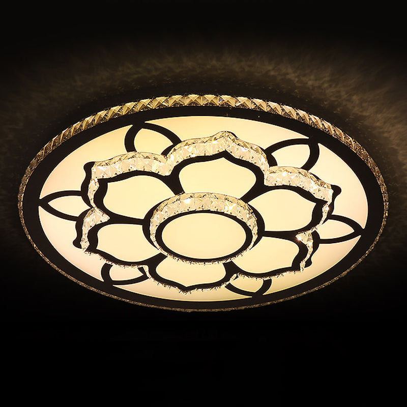 Lotus Hand-Cut Crystal Flush Mount Light Modern Stainless-Steel LED Ceiling Lighting in Warm/White Light
