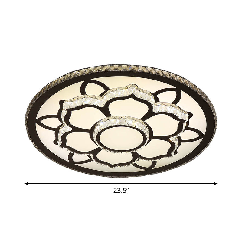 Lotus Hand-Cut Crystal Flush Mount Light Modern Stainless-Steel LED Ceiling Lighting in Warm/White Light