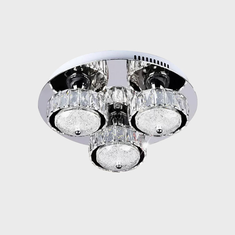 Circular Ceiling Flush Mount Contemporary Crystal Block LED Bedroom Flushmount in Stainless-Steel, Warm/White Light