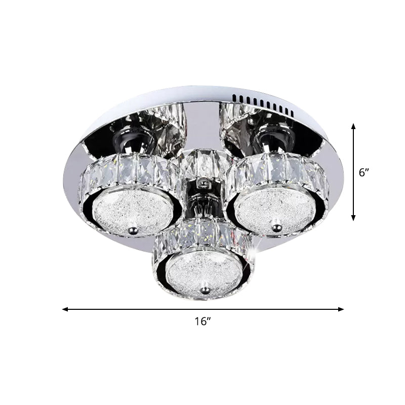Circular Ceiling Flush Mount Contemporary Crystal Block LED Bedroom Flushmount in Stainless-Steel, Warm/White Light