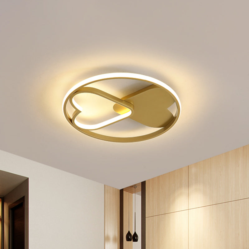 Loving Heart Acrylic Flush Mount Scandinavian LED Gold Ceiling Lighting in Warm/White Light