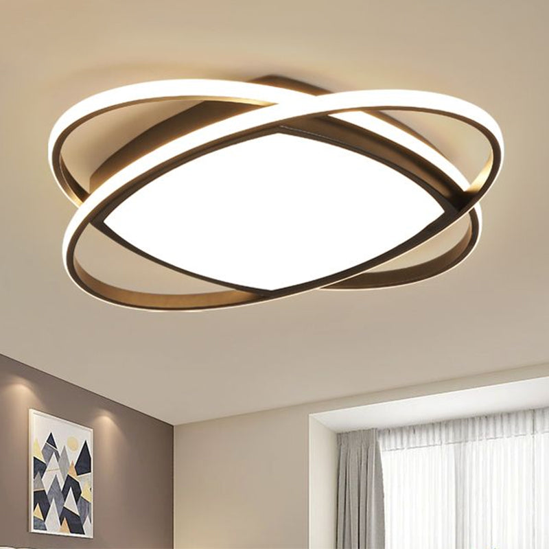 Metallic Square and Oval Flush Mount Modern LED Flush Light Fixture in Black, 19.5"/23.5" Width