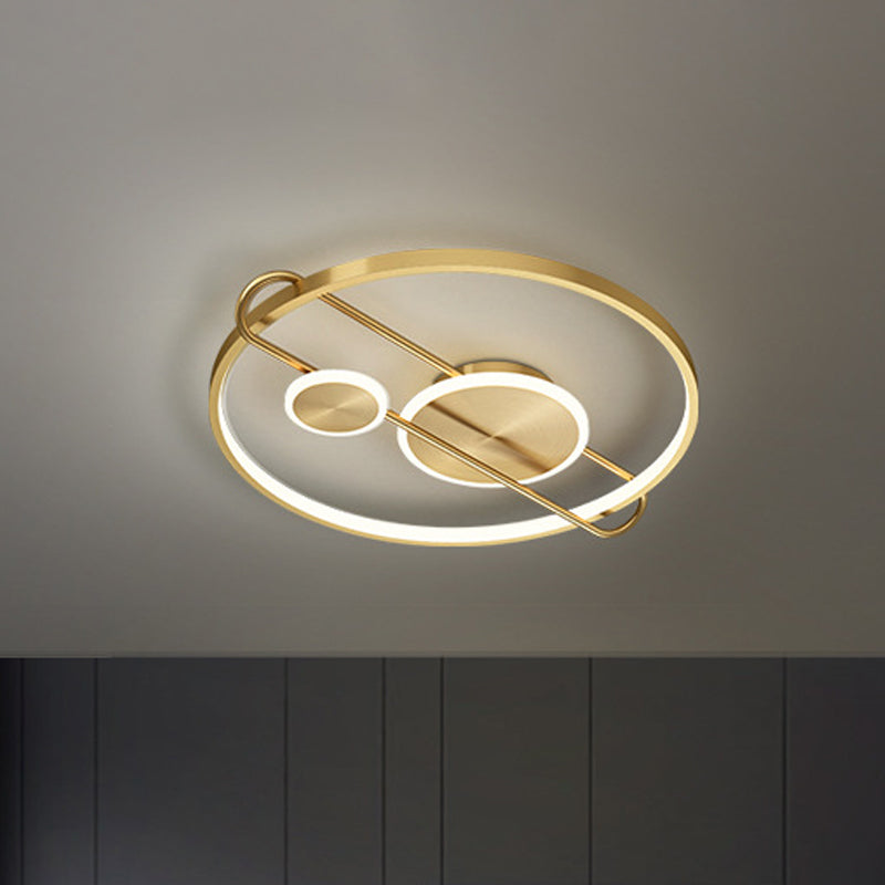 18"/22" Wide Circular Bedroom Flush Mount Light Metal LED Minimalist Flushmount Lighting Kit in Gold