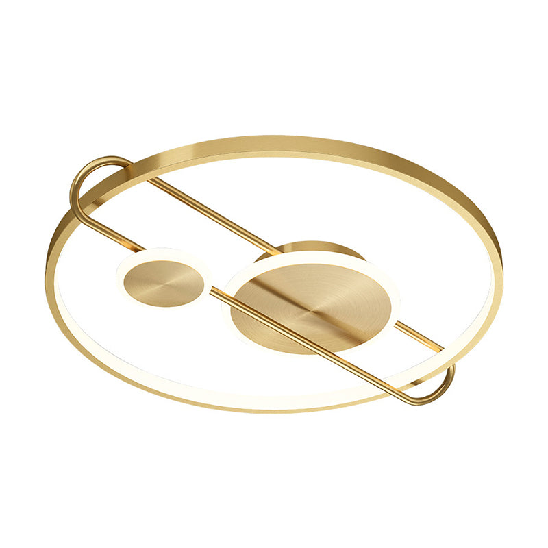 18"/22" Wide Circular Bedroom Flush Mount Light Metal LED Minimalist Flushmount Lighting Kit in Gold