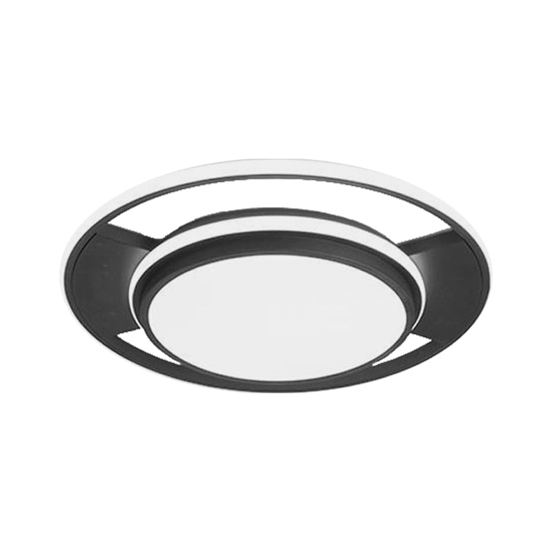 16.5"/20.5" W Round Bedroom Flush Mount Metal LED Modern Close to Ceiling Mounted Fixture in Black