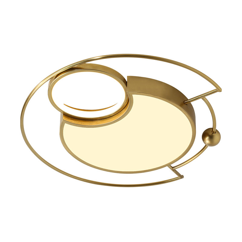 Metallic Round Flush Mount Light Nordic LED Gold Flushmount Lighting in Warm/White Light for Bedroom