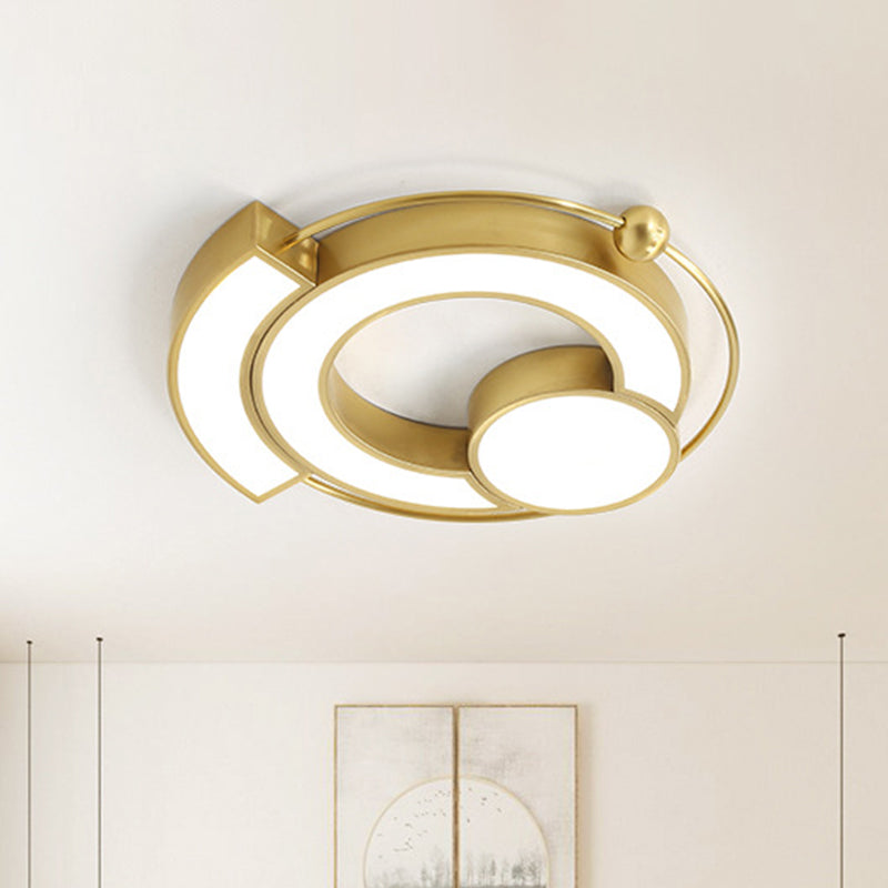Contemporary Hollow Flush Light Fixture Metal LED Bedroom Flush Mount in Gold, White/Yellow Light