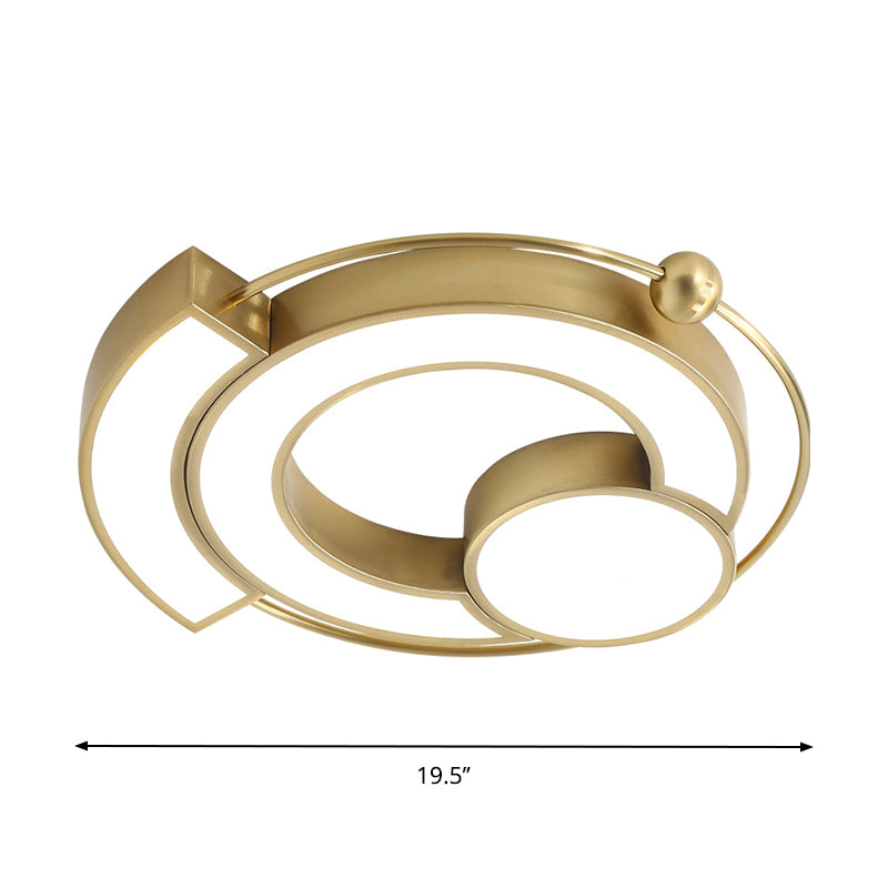 Contemporary Hollow Flush Light Fixture Metal LED Bedroom Flush Mount in Gold, White/Yellow Light