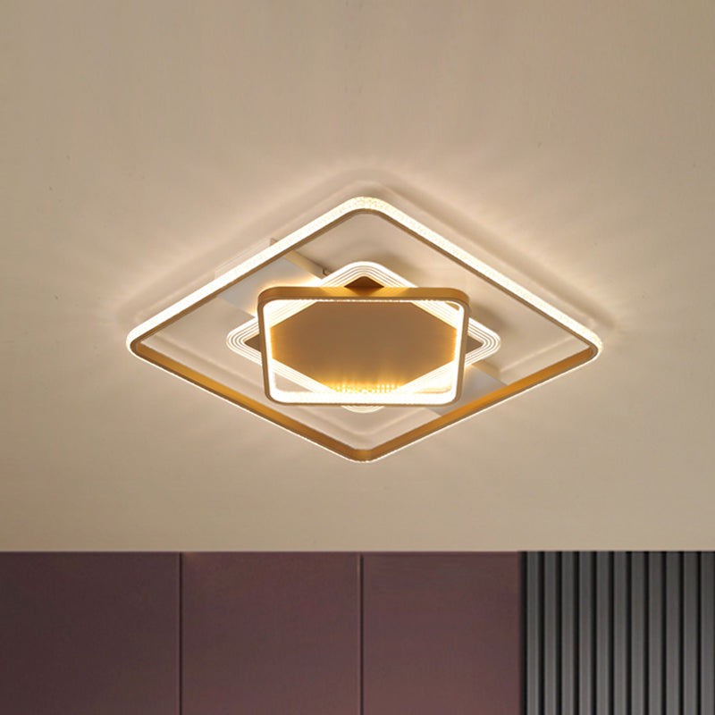 Metallic Geometric Flush Ceiling Light Modern LED Gold Ceiling Mounted Fixture in Warm/White Light
