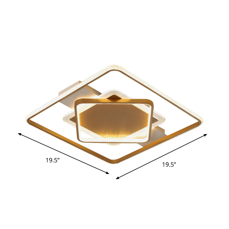Metallic Geometric Flush Ceiling Light Modern LED Gold Ceiling Mounted Fixture in Warm/White Light
