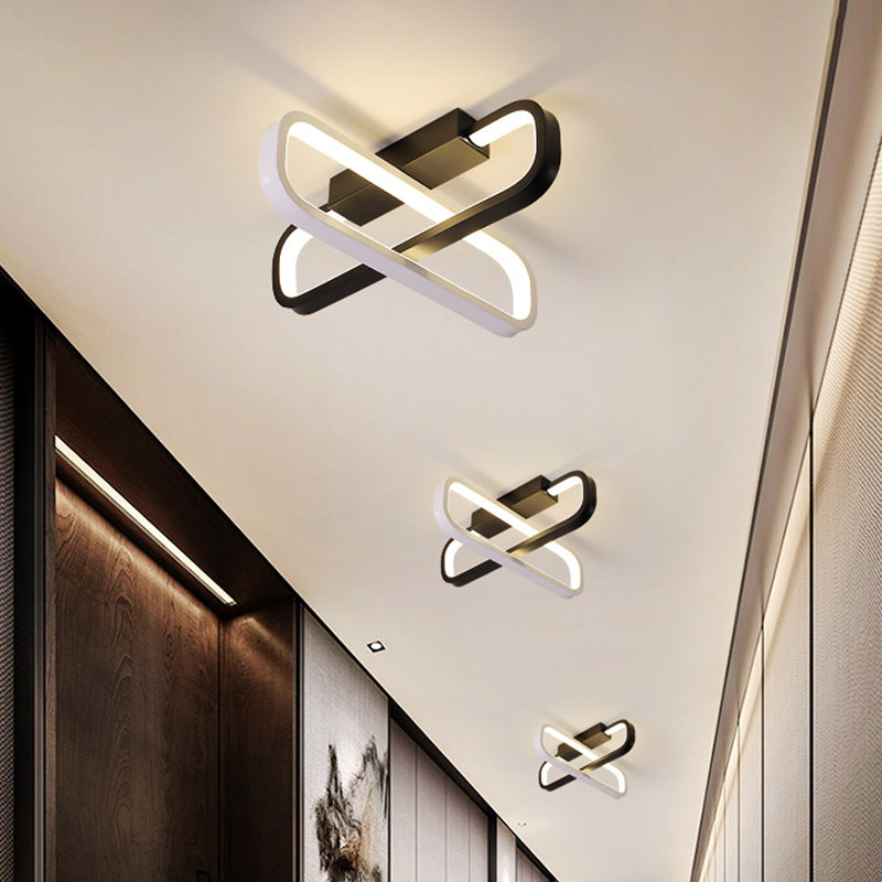 Dual Oblong Acrylic Flush Mount Lamp Minimalist LED Black Flush Ceiling Light, Warm/White Light