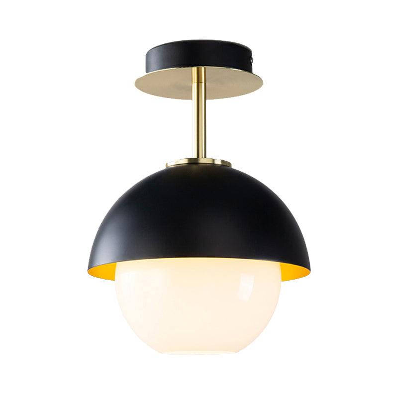 Vetro Orb Semi Flush Mount Luce con Domed Shade Bagno 1 Luce Lampada da soffitto moderna in nero