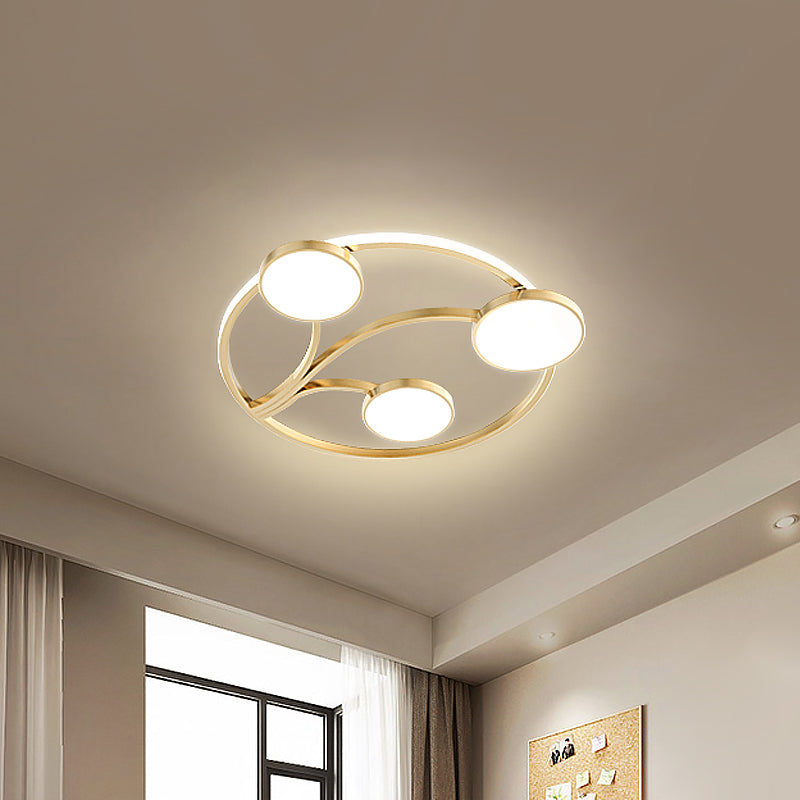 Metal Circular Flush Light Modernity 19.5"/27" W LED Close to Ceiling Lighting in Gold with Branch Design
