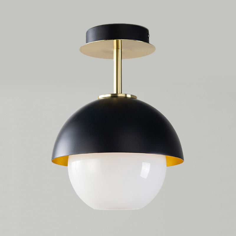 Vetro Orb Semi Flush Mount Luce con Domed Shade Bagno 1 Luce Lampada da soffitto moderna in nero