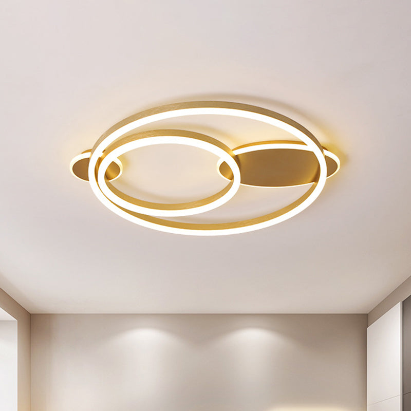 16"/19.5" Wide LED Bedroom Flush Mount Lighting Contemporary Gold Flush Light Fixture with Ring Acrylic Shade in Warm/White Light