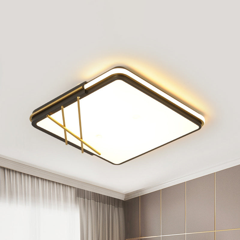 Acrylic Square Flush Mount Nordic LED Black Flushmount Lighting with Lines Decor in Warm/White Light, 16"/19.5" Wide