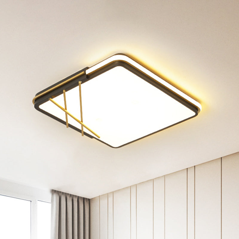 Acryl vierkante inbouw Nordic LED zwarte inbouwverlichting met lijnendecor in warm/wit licht, 16"/19,5" breed