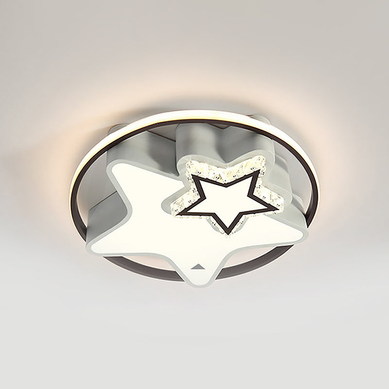 Minimalist Round/Star Ceiling Lamp Crystal Block Sleeping Room LED Flush Mount in Black, Warm/White Light